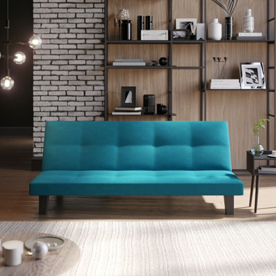 B&Q -  Urbnliving 2/3 Seater Teal-Fabric Folding Sofa Bed Upholstered Couch Futon Settee Love Seat Wooden Legs