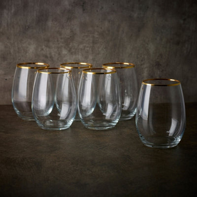 Queensway Home And Dining Amber/Gold Queensway Home & Dining 6 Pcs Tumbler Rim Whiskey Glass Cocktail Goblet Set 570Ml