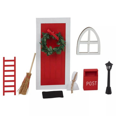 B&Q -  9Pc Miniature Wooden Elf Christmas Village Set