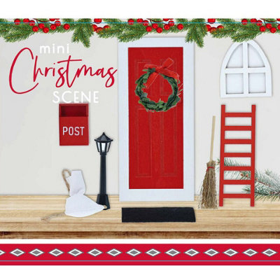Urbn-Living Urbnliving 18Cm Height 9 Pcs Miniature Wooden Elf Christmas Village Scene Red & White Door Decoration With Lamp Post from B&Q
