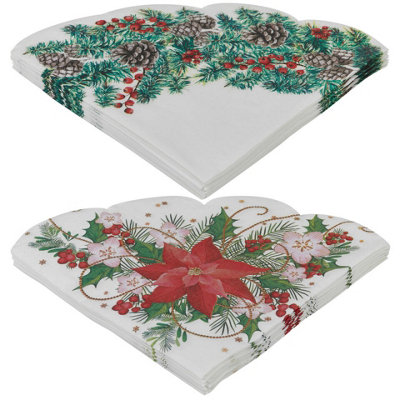 B&Q -  Urbnliving 24 Pcs Christmas Novelty Napkins Table Decoration Round Xmas Decor Floral Mix Pack
