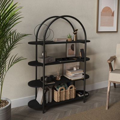 Urbn-Living Urbnliving 118Cm Height 4 Tier Black Wooden Shelving Arched Unit Storage Bookcase Display Shelves from B&Q