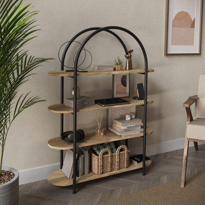 Urbn-Living Urbnliving 118Cm Height 4 Tier Oak Wooden Shelving Arched Unit Storage Bookcase Display Shelves from B&Q