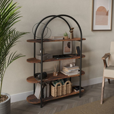 Urbn-Living Urbnliving 118Cm Height 4 Tier Rustic Brown Wooden Shelving Arched Unit Storage Bookcase Display Shelves from B&Q