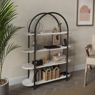 Urbn-Living Urbnliving 118Cm Height 4 Tier White Wooden Shelving Arched Unit Storage Bookcase Display Shelves from B&Q