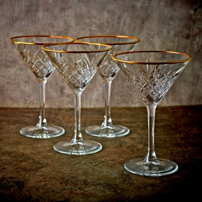 Queensway Home and Dining Queensway Home & Dining 17Cm Height 4 Pcs Timeless Martini Glass With Gold Rim Tall Party Drinks Glassware Sets from B&Q