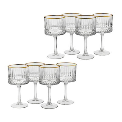 Queensway Home and Dining Queensway Home & Dining 500Ml 8 Pcs Cocktail Goblets Gold Rimmed Long Stemmed Martini Glass from B&Q