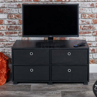 Urbn-Living Urbnliving 96Cm Width Black Wooden Tv Unit Stand Furniture With 4 Black Storage Drawers from B&Q