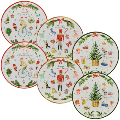 Urbn-Living Urbnliving 33Cm Diameter 6 Pcs Christmas Charger Plates With Coloured Rim Festive Designs For Dining Table Placemats from B&Q