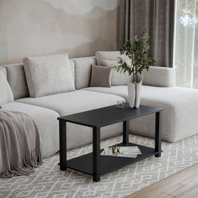 Urbn-Living Urbnliving 80Cm Width Black 2 Tier Coffee Side Table With Shelf Tv Stand from B&Q