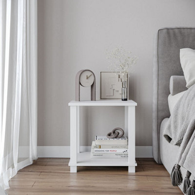 Urbn-Living Urbnliving 40Cm Height White 2 Tier S-Tube End Table Small Wood Bedside Nightstand With Storage Shelf from B&Q