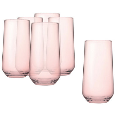 Queensway Home and Dining Queensway Home & Dining 470Ml 6 Pcs Pink Coloured Highball Tall Cocktails Juice Glasses from B&Q