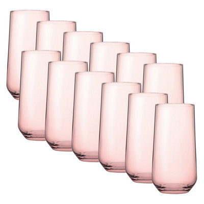 Queensway Home and Dining Queensway Home & Dining 470Ml 12 Pcs Pink Coloured Highball Tall Cocktails Juice Glasses from B&Q