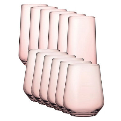 Queensway Home and Dining Queensway Home & Dining Combo Pack Of 470Ml 12 Pcs Pink Coloured Highball Tall & Tumbler Short Cocktails Juice Glasses from B&Q