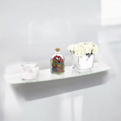Urbn-Living Urbnliving 60Cm Width White Design Large Bowed Floating Glass Wall Shelves Damask Floral Design With Clip Supports from B&Q