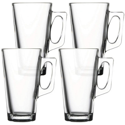 Queensway Home and Dining Queensway Home & Dining 385Ml 4 Pcs Tall Glass Drinking Coffee Tea Juice Mugs With Handle from B&Q