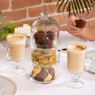 Queensway Home and Dining Queensway Home & Dining 26Cm Height 3 Tier Glass Cookie  Sweets Biscuits Jar Display Container With Dome Lid from B&Q