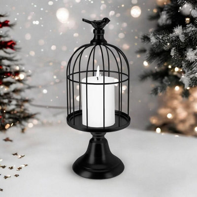 Urbn-Living Urbnliving 30Cm Height Black Metal Wire Bird Cage Tealight Pillar Candle Stand Holder Table Centrepiece from B&Q