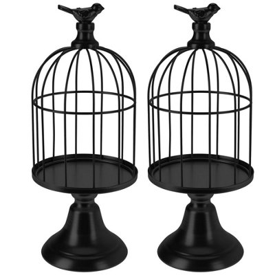 Urbn-Living Urbnliving 30Cm Height 2 Pcs Black Metal Wire Bird Cage Tealight Pillar Candle Stand Holder from B&Q