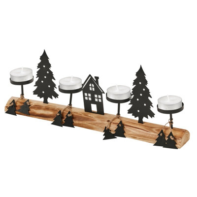 Urbn-Living Urbnliving 40Cm Height Wood & Metal Tea Light Holder Stand Festive Decorative Christmas Woodland Scene from B&Q
