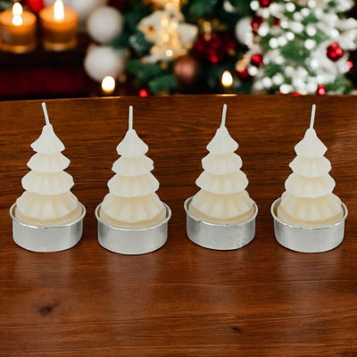Urbn-Living Urbnliving 7Cm Height 8 Pcs White Christmas Tree Shaped Tea Light Candles Festive Holiday Decor Xmas Tealight from B&Q