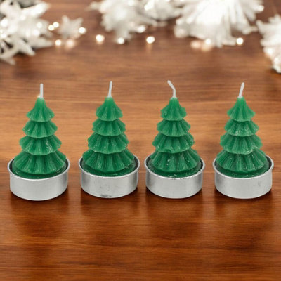 Urbn-Living Green/Light Height 12 Pcs Christmas Tree Shaped Tea Candles Festive Holiday Decor Xmas Tea 7Cm
