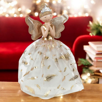 Urbn-Living Urbnliving 38Cm Height Gold Leaf Angel With Leds Christmas Holidays Fairy Art Ornament Bedroom & Home Decor from B&Q