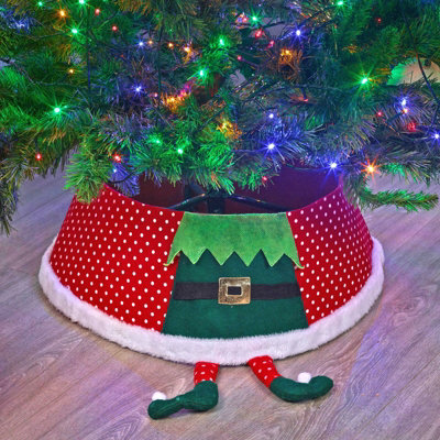 Urbn-Living Urbnliving 55Cm Diameter Christmas Xmas Felt Tree Skirt Collar Base With Elf Legs Fabric Decoration from B&Q