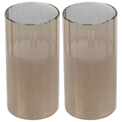 Urbn-Living Urbnliving 15Cm Height Led Candle In Grey Pillar Glass Jar Realistic Flickering Table Decor Ornament Set Of 2 from B&Q