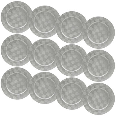 Urbn-Living Urbnliving 33Cm Depth 12 Pcs Charger Table Plates Set Silver 3D Box Weave Design from B&Q
