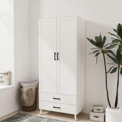 Urbn-Living Urbnliving 180Cm Height White Wardrobe With 2 Door 2 Drawer Modern Bedroom Clothes Storage Hanging Rail from B&Q