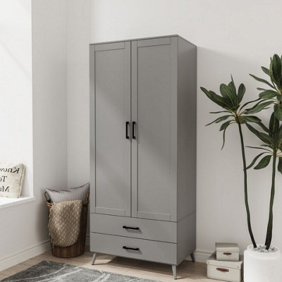 Urbn-Living Urbnliving 180Cm Height Grey Wardrobe With 2 Door 2 Drawer Modern Bedroom Clothes Storage Hanging Rail from B&Q