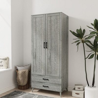 Urbn-Living Urbnliving 180Cm Height Ash Grey Wardrobe With 2 Door 2 Drawer Modern Bedroom Clothes Storage Hanging Rail from B&Q