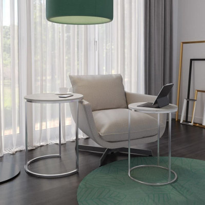 Urbn-Living Urbnliving 60Cm Height White Marble Wood Top With Chrome Metal Legs Round Nesting Stackable Sofa Side Bedside End Table Set Of 2 from B&Q