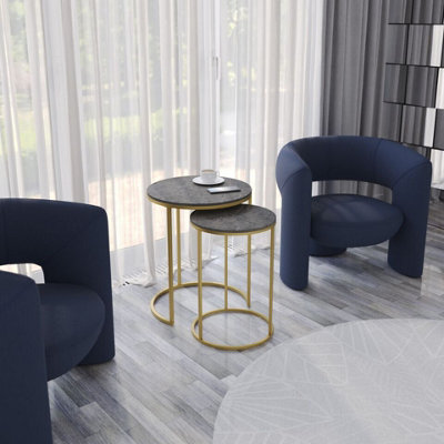 Urbn-Living Urbnliving 60Cm Height Black Marble Wood Top With Gold Legs Round Nesting Stackable Sofa Side Bedside End Table Set Of 2 from B&Q
