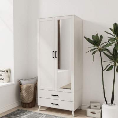Urbn-Living Urbnliving 180Cm Height White Mirror Wardrobe With 2 Door 2 Drawer Bedroom Clothes Storage Hanging Rail from B&Q