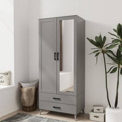 Urbn-Living Urbnliving 180Cm Height Grey Wardrobe With 2 Door 2 Drawer Bedroom Clothes Storage Hanging Rail from B&Q