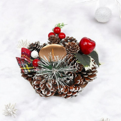 Urbn-Living Urbnliving 15Cm Width Christmas Wreath Candle Holder Centrepiece Arrangement Pinecones Berries Decor from B&Q