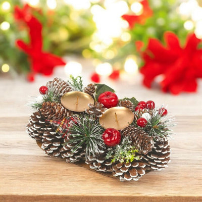 Urbn-Living Urbnliving 26Cm Width Christmas Wreath Candle Holder Centrepiece Arrangement Pinecones Berries Decor from B&Q