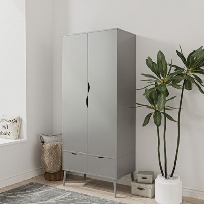 Urbn-Living Urbnliving 180Cm Height Grey Wardrobe With 2 Door 2 Drawer Scandi Legs Cupboard Hanging Rail Unit from B&Q