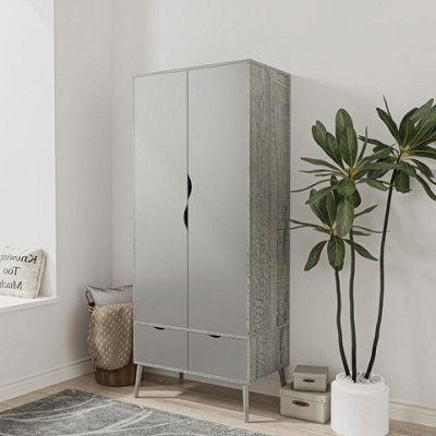 Urbn-Living Urbnliving 180Cm Height Ash Grey Wardrobe With Grey 2 Door 2 Drawer Scandi Legs Cupboard Hanging Rail Unit from B&Q