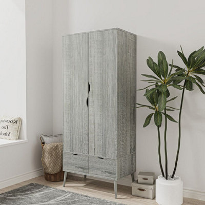 Urbn-Living Urbnliving 180Cm Height Ash Grey Wardrobe With 2 Door 2 Drawer Scandi Legs Cupboard Hanging Rail Unit from B&Q