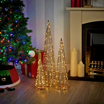 Urbn-Living Urbnliving 60Cm Height Gold Christmas Tree Cone Pyramid Led Fairy Lights Tower Xmas Decoration from B&Q