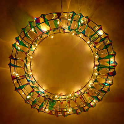 Urbn-Living Urbnliving 30Cm Round Iridescent Wreath Decoration With Led Lights Christmas Ornament Lights Hanging Xmas Decor from B&Q