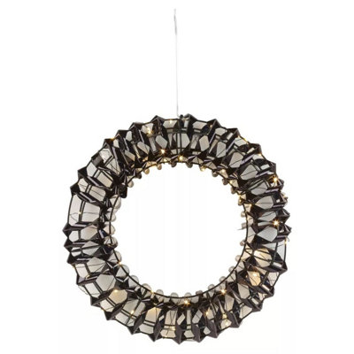 Urbn-Living Urbnliving 40Cm Round Black Wreath Decoration With Led Lights Christmas Ornament Lights Hanging Xmas Decor from B&Q