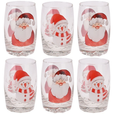 B&Q -  Urbnliving 300Ml Christmas Santa Snowman Drinking Glasses Kids Tumblers Set Of 6