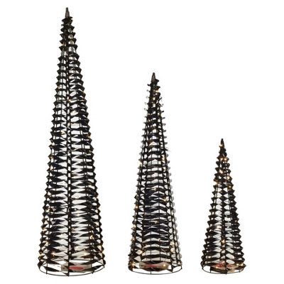 Urbn-Living Urbnliving 40/60/80Cm Height 3 Pcs Black Christmas Tree Cone Pyramid Led Fairy Lights Tower Xmas Decoration from B&Q