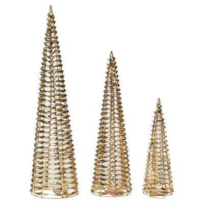 Urbn-Living Urbnliving 40/60/80Cm Height 3 Pcs Golden Christmas Tree Cone Pyramid Led Fairy Lights Tower Xmas Decoration from B&Q