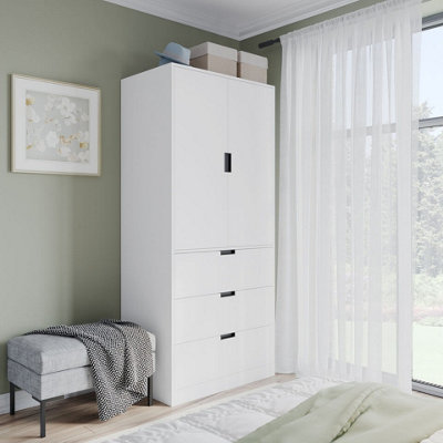 Urbn-Living Urbnliving 180Cm Height White Wardrobe With 2 Door 3 Drawer Storage And Modern Hanging Rail Furniture from B&Q