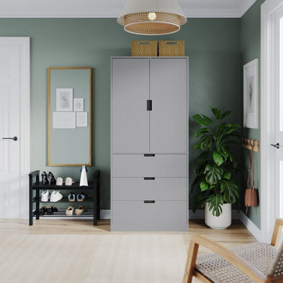 Urbn-Living Urbnliving 180Cm Height Grey Wardrobe With 2 Door 3 Drawer Storage And Modern Hanging Rail Furniture from B&Q